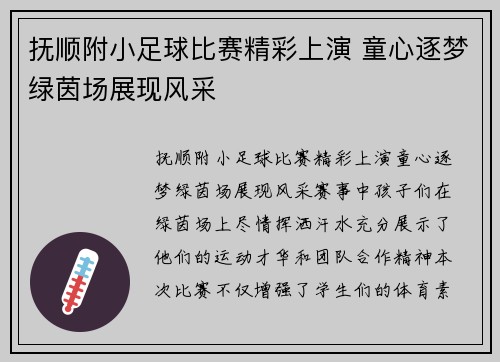 抚顺附小足球比赛精彩上演 童心逐梦绿茵场展现风采