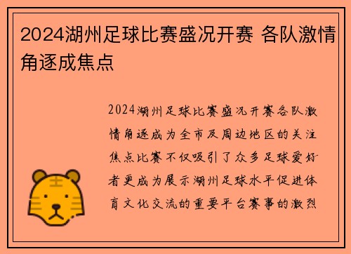 2024湖州足球比赛盛况开赛 各队激情角逐成焦点