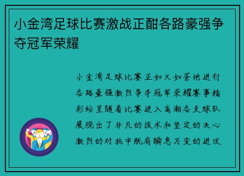 小金湾足球比赛激战正酣各路豪强争夺冠军荣耀