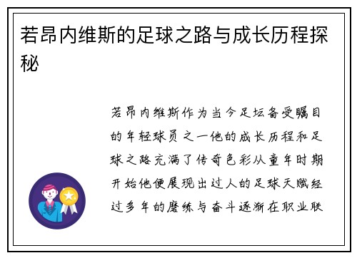 若昂内维斯的足球之路与成长历程探秘